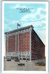 1920 Cincinnati Ohio OH Vintage Postcard Hotel Metropole Building Streetcar Road