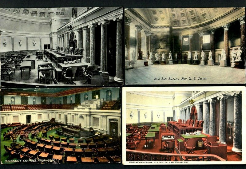 H39 D.C. 4 pcs. Interiors Senate Chambers, Supreme Court Room, Statuary Hall