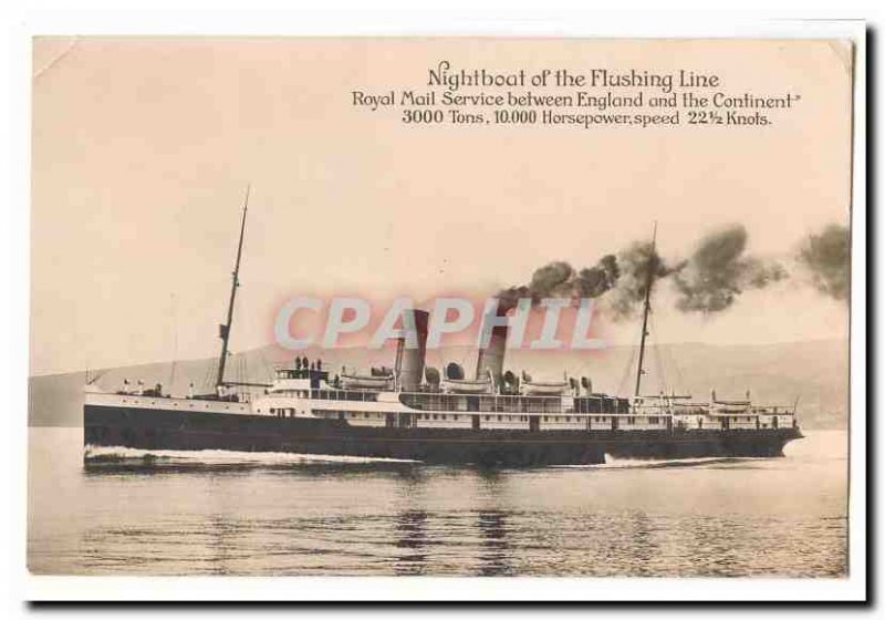 Postcard Old Boat Nightboat of the Flushing Line Royal Mail service entre Eng...