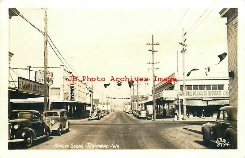 WA, Raymond, Washington, RPPC, Street Scene, Business Area, Ellis 3734