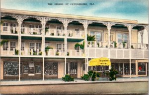 Linen Postcard The Bishop Hotel and Apartments in St. Petersburg, Florida~1955