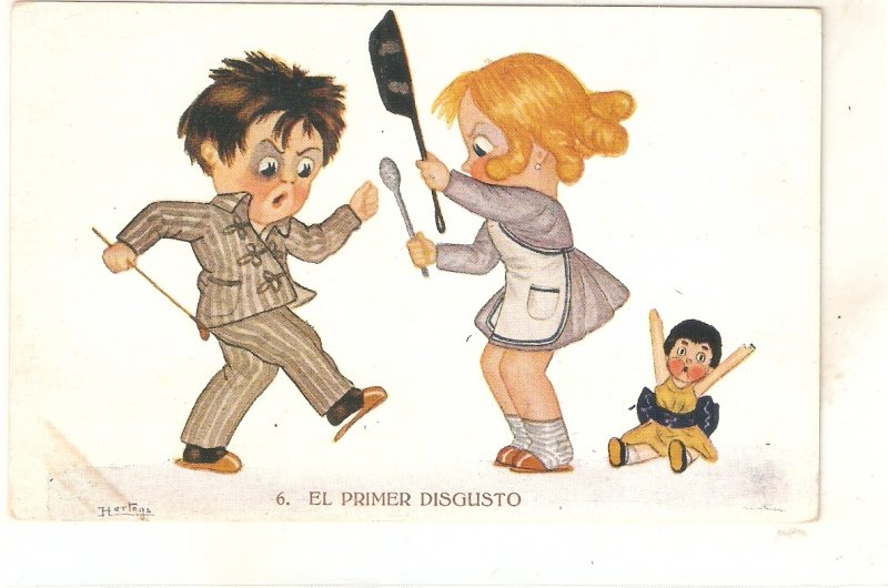 E. Hertogs. Children. tHE first disappointement Nice vintage Spanish Postcard