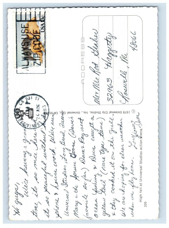 Vintage High Falls At Universal Studios Action Arena Postcard 7GE