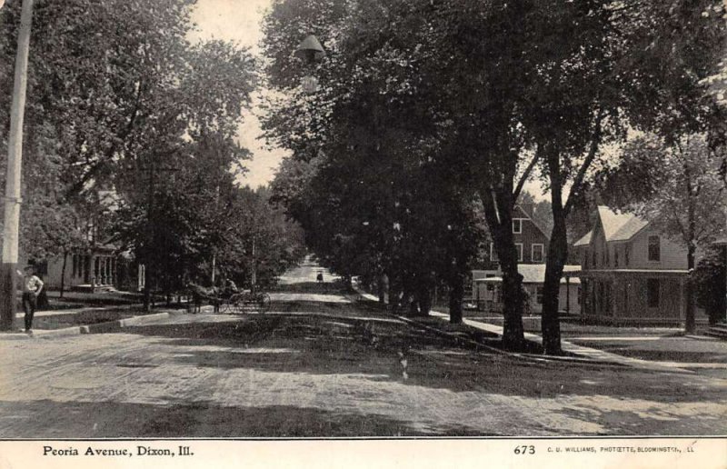 Dixon Illinois Peoria Avenue, Residences B/W Photo Lithograph Vintage PC U3440