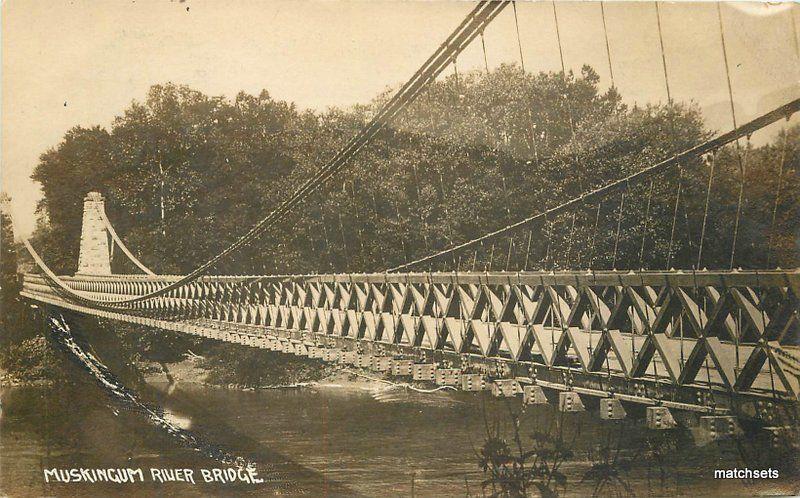 Dresden Ohio Original Suspension Bridge C-1910 RPPC real photo postcard 10814