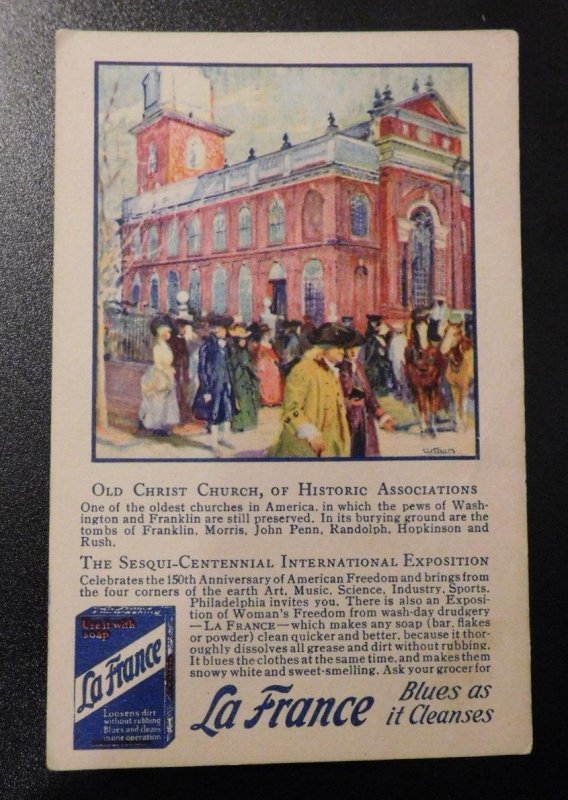 Mint USA Advertising Postcard La France Soap Cleaning Additive Old Christ Church