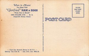 Glorified Ham and Eggs, Miami Beach, Florida, Early Linen Postcard, Unused