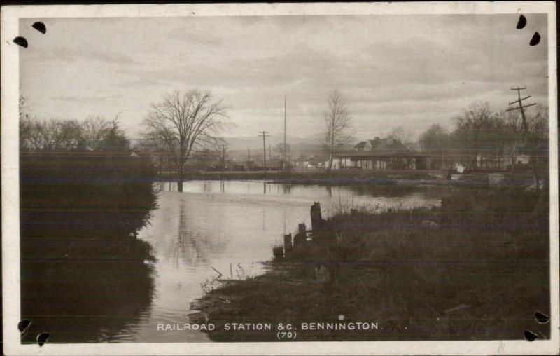 Bennington VT RR Train Station c1910 Real Photo Postcard