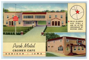 1948 The Park Motel Cronk's Cafe Denison Iowa IA Posted Vintage Postcard