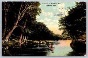 Vintage Ohio Postcard - Canoeing the Miami River  Hamilton  1910