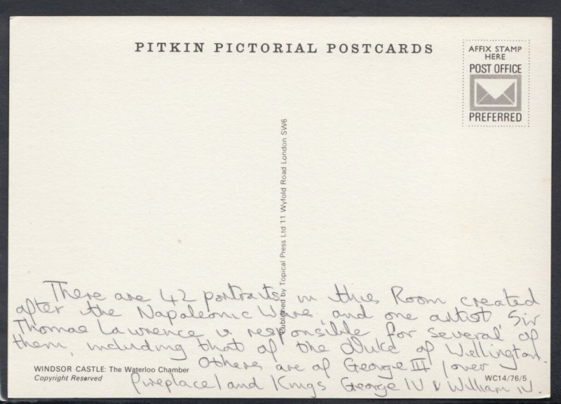 Berkshire Postcard - Windsor Castle - The Waterloo Chamber    RR4299