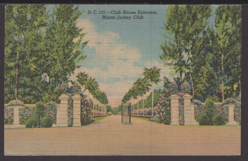 Florida Miami Jockey Club, Club House Entrance Hialeach Race Track pm1946~ Linen
