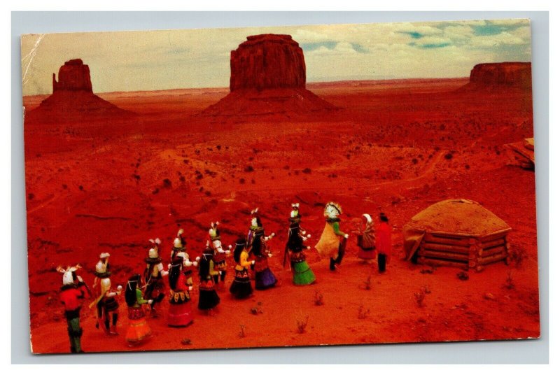 Vintage 1960's Postcard Yebechai Dancers Monument Valley Navajo Indians Arizona 