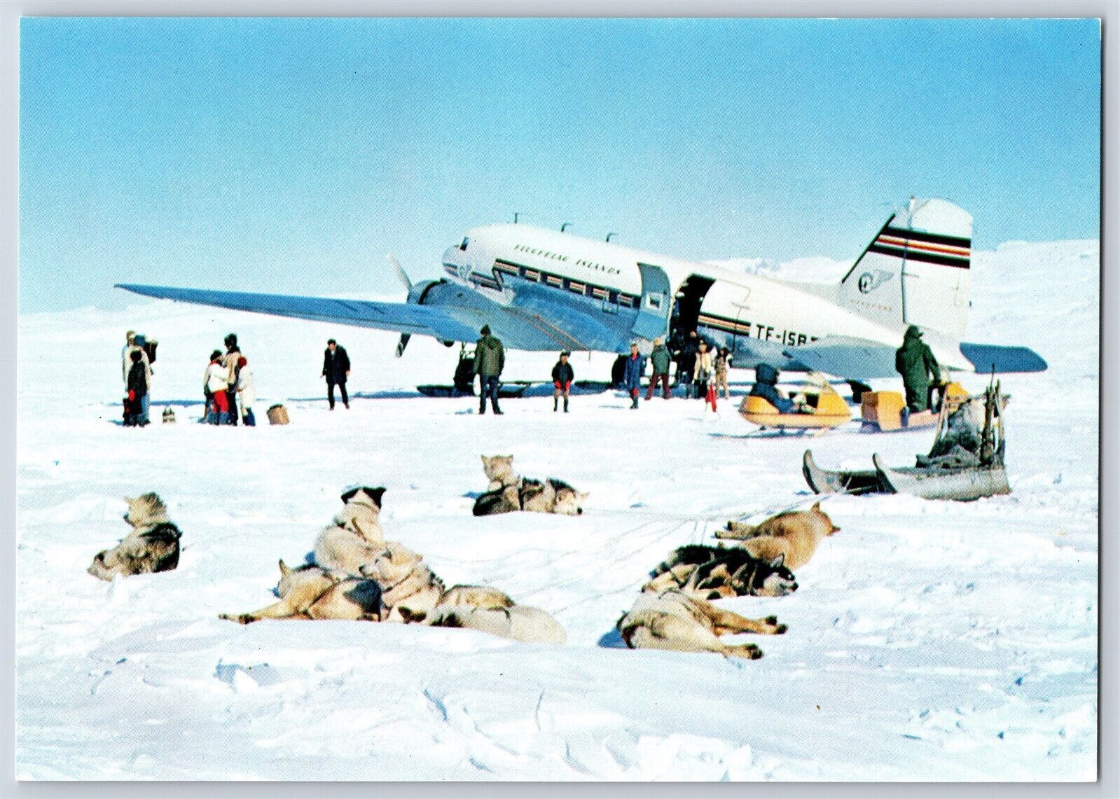 Airplane Postcard Icelandair Airlines DC3 in Greenland Snow & Sled
