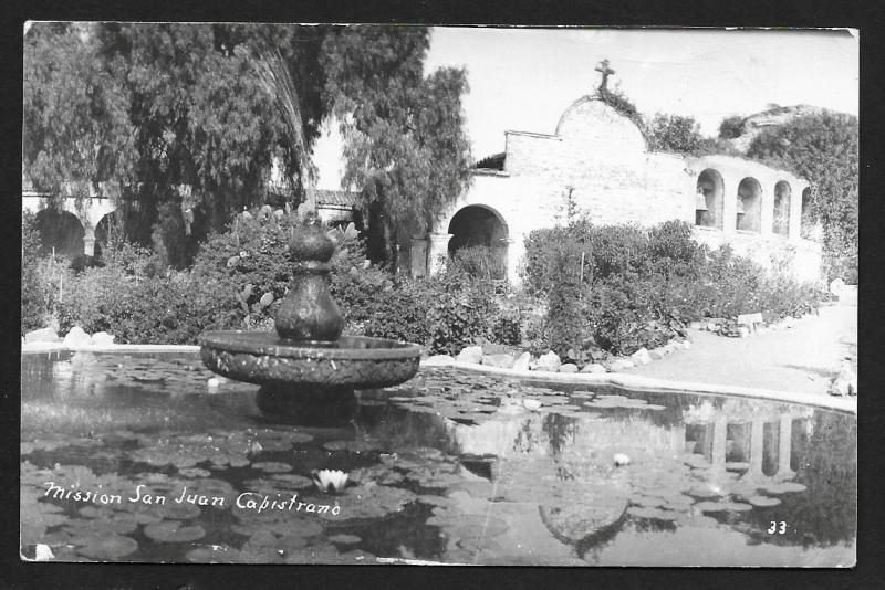 Fountain Mission San Juan Capistrano CA RPPC Unused c1940s