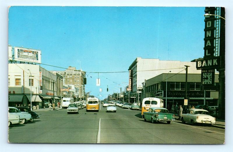 Postcard WA Everett 1950s Street View Colby & Hewitt Avenue Old Cars J7