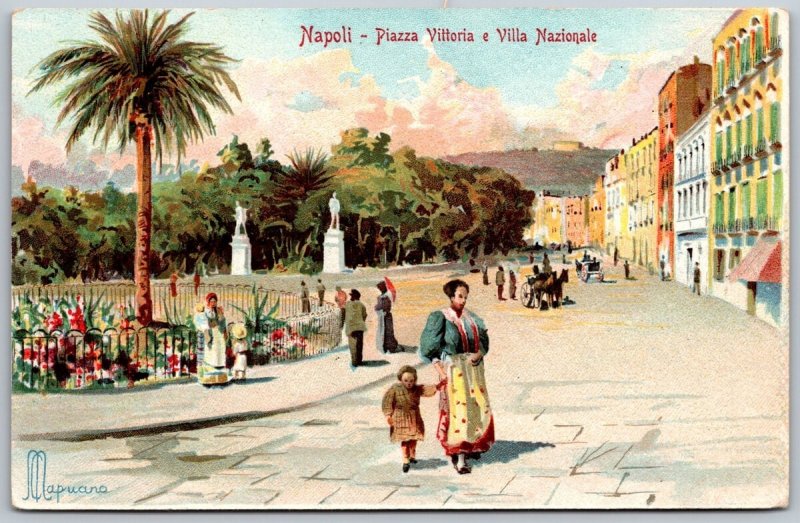 Postcard Naples Italy Piazza Vittoria Villa Nationale 1900s View People