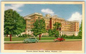 MADISON, Wisconsin  WI    WISCONSIN GENERAL HOSPITAL  ca 1940s Linen  Postcard