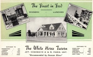 VINTAGE POSTCARD THE WHITE HORSE TAVERN RESTAURANT AT PARIS ONTARIO CANADA