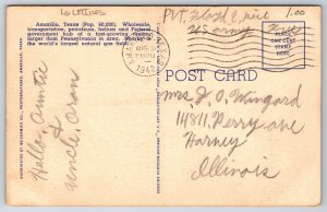 Amarillo Texas~View In Letters~PM 1942~Large Letter Linen Postcard