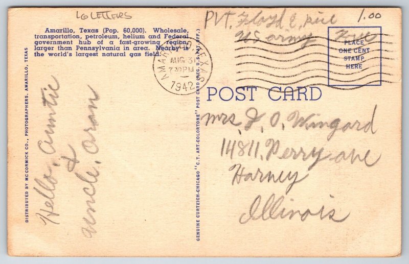 Amarillo Texas~View In Letters~PM 1942~Large Letter Linen Postcard