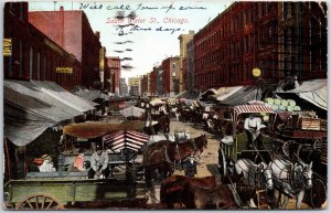 VINTAGE POSTCARD BUSY STREET SCENE AT SOUTH WATER ST. CHICAGO ILLINOIS c 1908-10