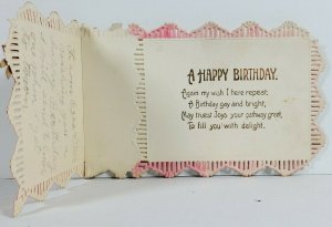 Birthday Die-cut Apllied Felt Flowers Fold Out Pigeon Michigan Postcard O8