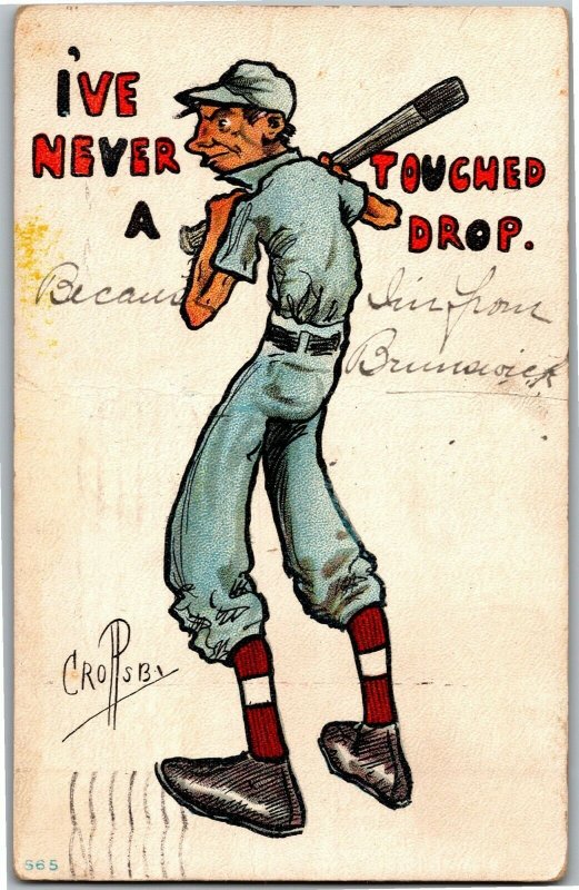 Baseball Player Never Touched a Drop Artist Crosby c1911 Vintage Postcard A31