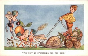 Fantasy Fairy Snail Pulling Wagon Madge Williams c1930s-40s Postcard