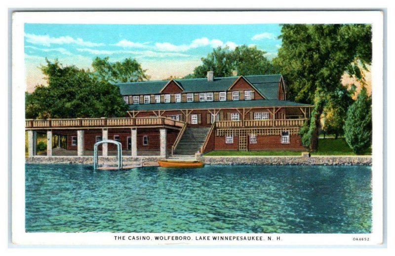 LAKE WINNEPESAUKEE, NH ~ The CASINO at WOLFEBORO 1934 Carroll County Postcard