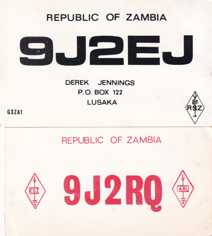 Lusaka Zambia African Amateur Radio QSL 2x Vintage Card s