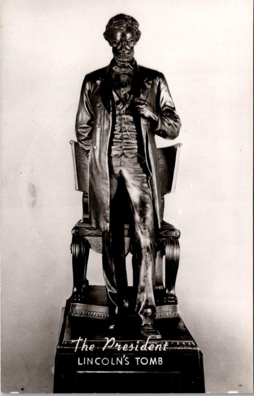 RPPC Abraham Lincoln Statue at Tomb, Springfield IL Vintage Postcard R80