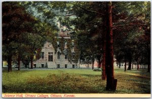 VINTAGE POSTCARD THE SCIENCE HALL AT OTTAWA COLLEGE AT OTTAWA KANSAS c. 1910