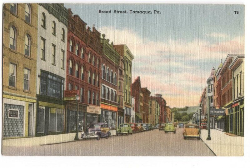 Postcard Broad Street Tamaqua PA