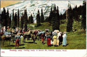 Breaking Camp, Ascending Mt Rainier Seattle WA c1908 Vintage Postcard T27
