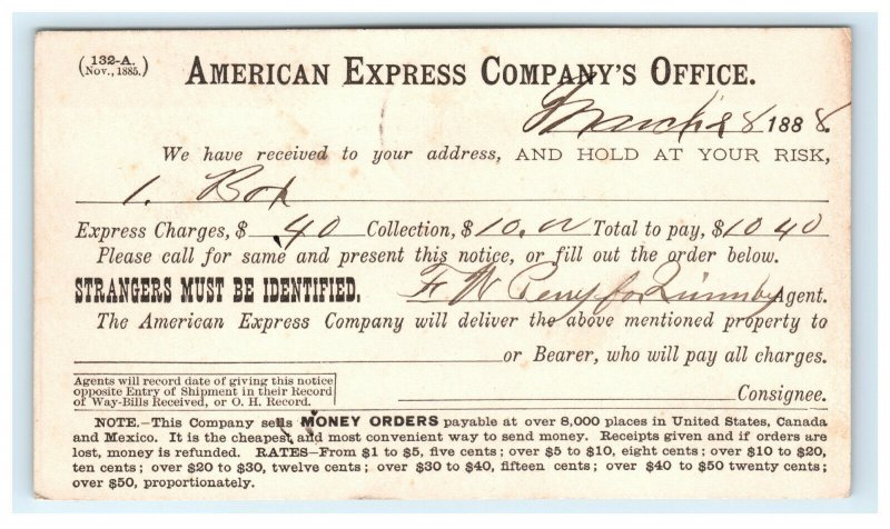 1888 American Express Postal Card Fancy Cancel Grantham New Hampshire 