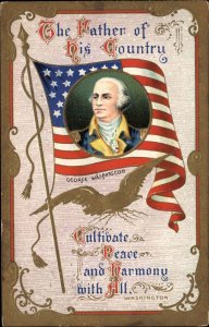 Washington's Birthday George Washington American Flag c1910 Postcard