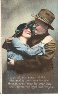 WWI Romance Soldier w/ Beautiful Woman in Arms American Patriotic Postcard