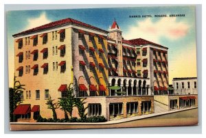 Vintage 1940's Advertising Postcard Harris Hotel Ozarks Rogers Arkansas