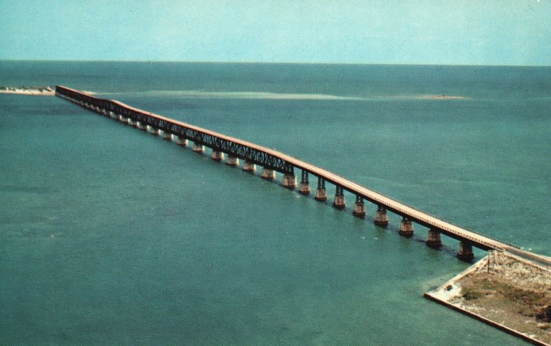 Vintage Postcard Bahia Honda High Span Bridge From The Air Key West Florida FL