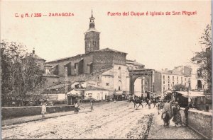 Spain Zaragoza Puerta del Duque é Iglesia de San Miguel Vintage Postcard 09.35