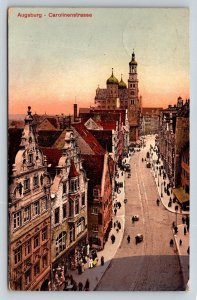 Augsburg Germany Carolinenstrasse St. Ulrich & Afra Postcard 1913 Posted