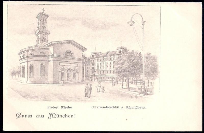 Gruss Aus Munich Protestant Church unused c1905