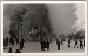 Fire Scene People Winter Coca-Cola Sign Unknown Location USA RPPC Postcard H80