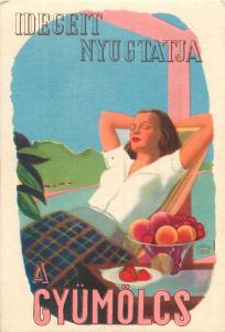 Vintage health propaganda C Vitamin table on the backside Hungary fruits lady