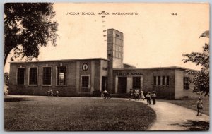 Vtg Natick Massachusetts MA Lincoln School 1950s View Postcard