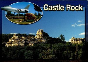 WI, Wisconsin SABRE JET FIGHTER/VOLK MILITARY AIRPORT & CASTLE ROCK 4X6 Postcard