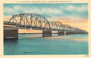PANAMA CITY, Florida FL   HATHAWAY BRIDGE~West St Andrews Bay  ca1940's Postcard