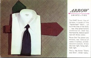 Arrow Shirts and Ties Dart Shirt UNP Unused Blank Back Advertising Postcard L8