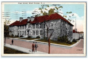 1924 High School Building Campus Entrance Roadside Walking Orange NJ Postcard